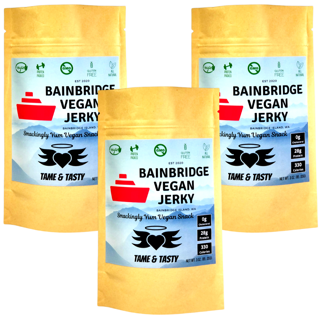 Bainbridge Vegan Jerky - Tame & Tasty Vegan Beef Jerky, 3 oz (Pack of 3)