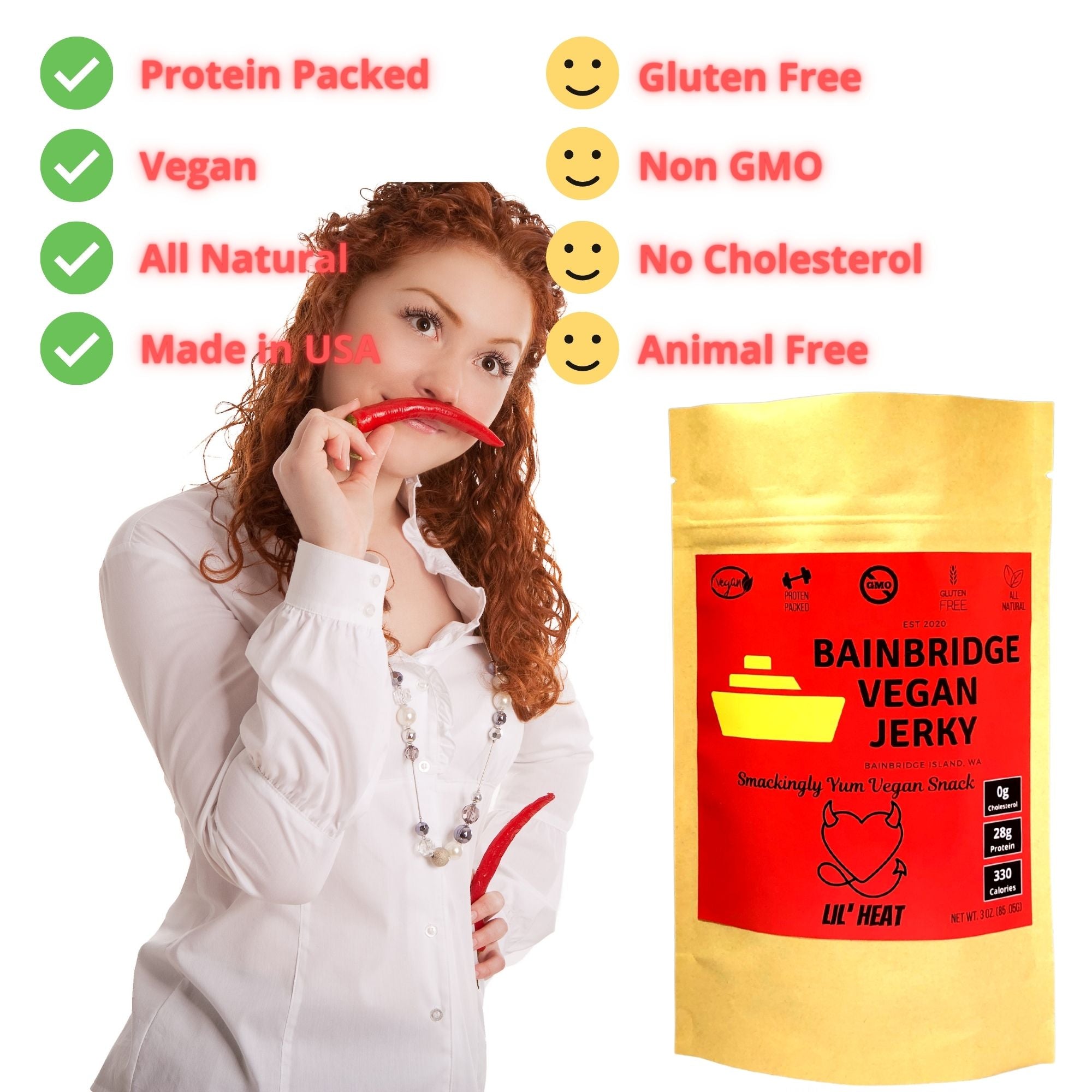 Bainbridge Vegan Jerky - Lil' Heat Vegan Beef Jerky, 3 oz (1 Pack)