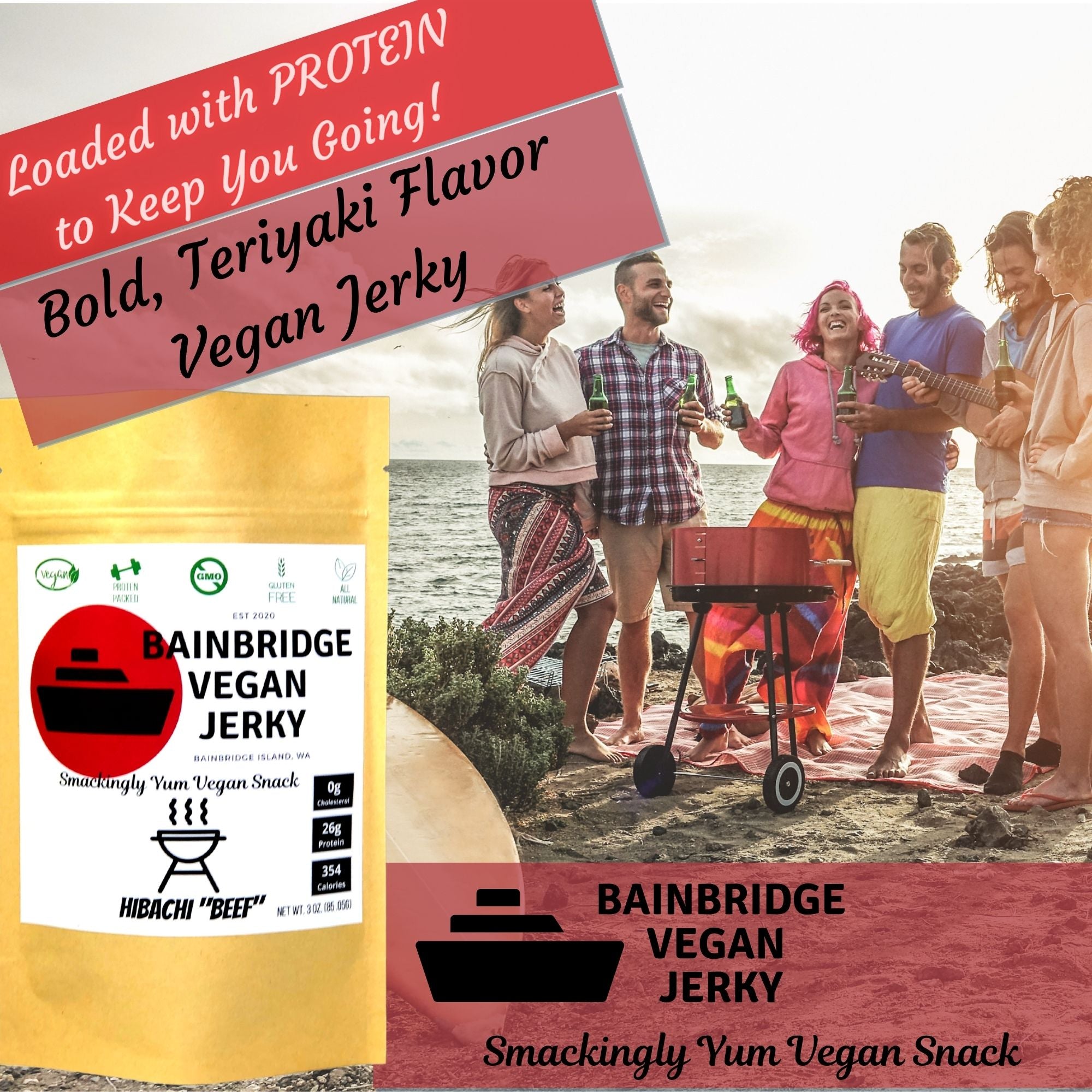 Bainbridge Vegan Jerky - Hibachi "Beef" Vegan Beef Jerky, 3 oz (Pack of 3)