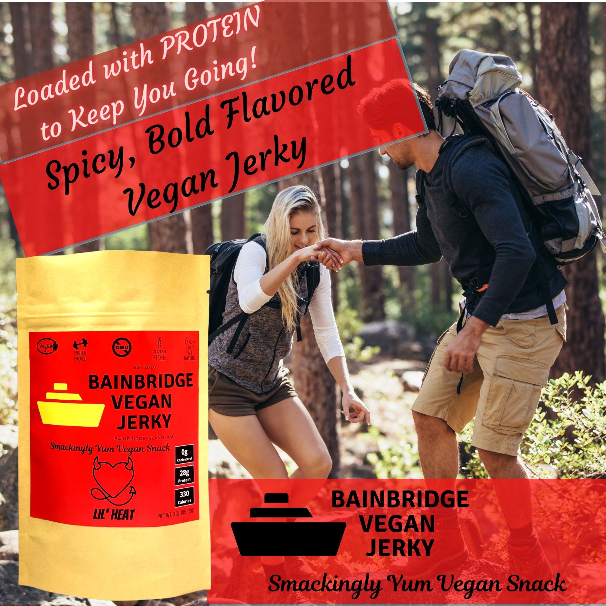 Bainbridge Vegan Jerky - Lil' Heat Vegan Beef Jerky, 3 oz (1 Pack)