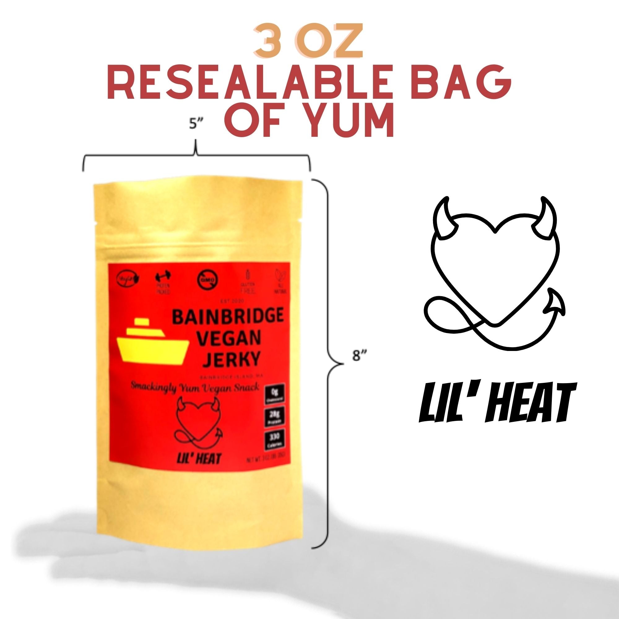 Bainbridge Vegan Jerky – Variety Pack: Tame & Tasty, Lil' Heat, Hibachi "Beef" Vegan Beef Jerky, 3 oz (Pack of 3)