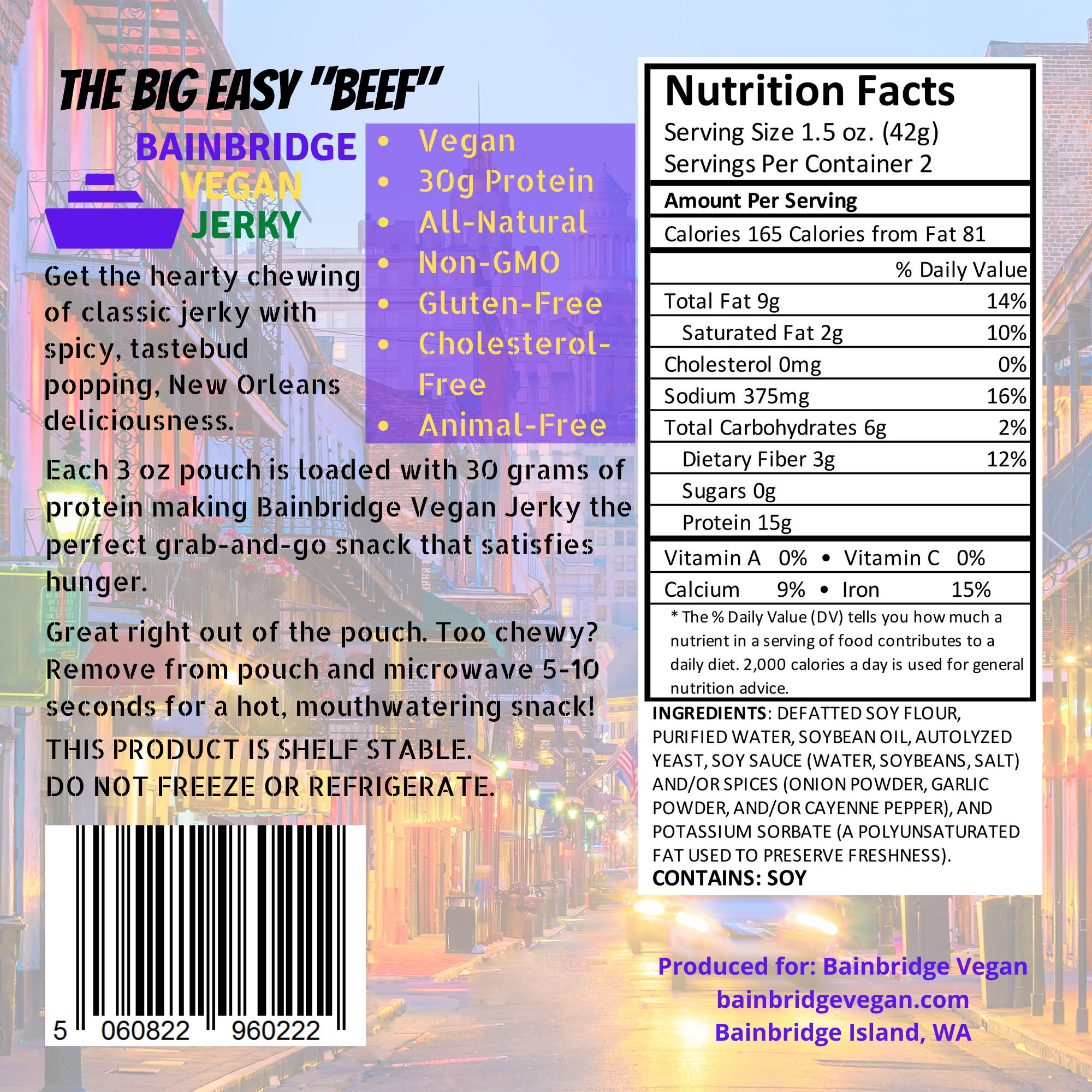 Bainbridge Vegan Jerky – Big Easy “Beef”, 3 oz (Pack of 3)