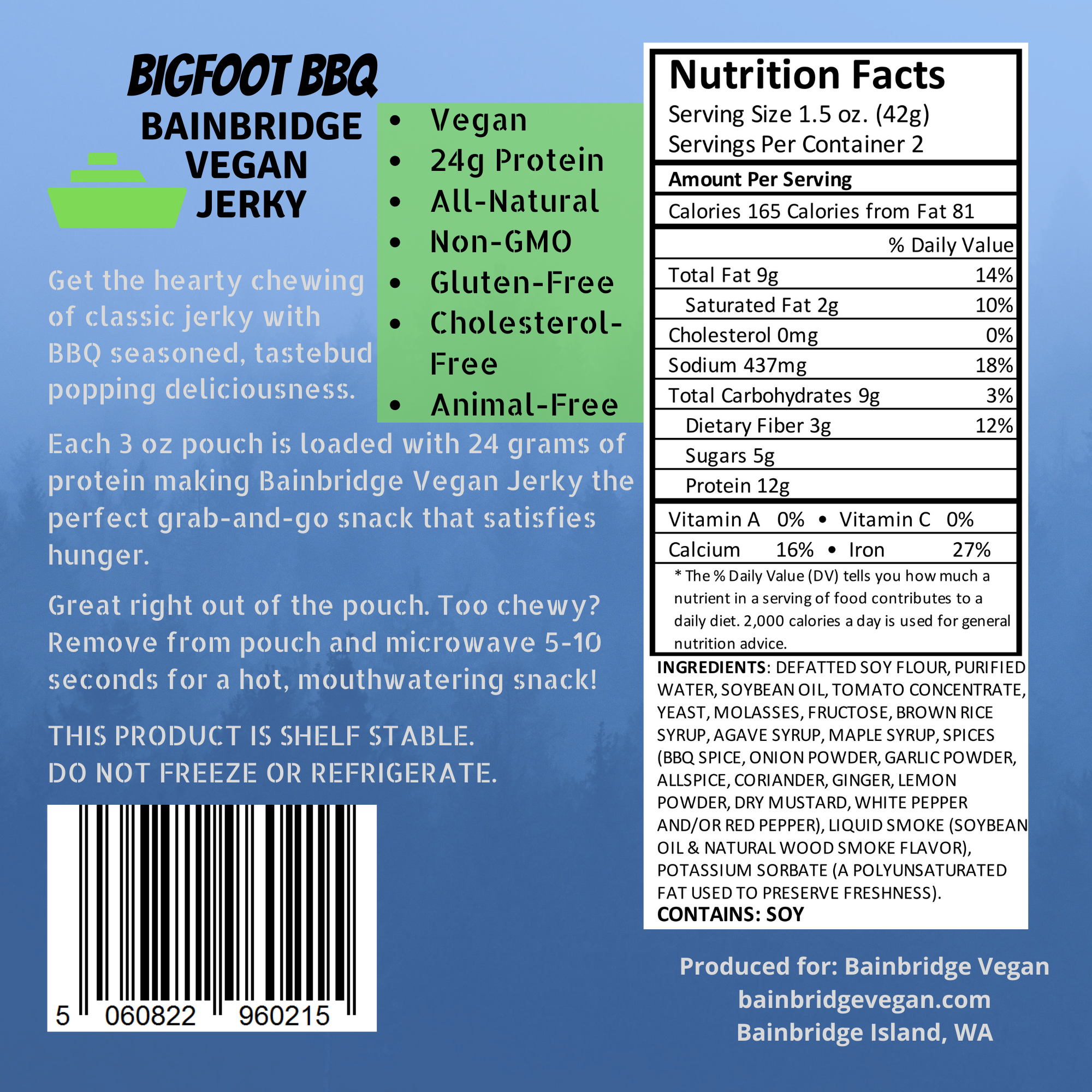 Bainbridge Vegan Jerky – Bigfoot BBQ Vegan Beef Jerky, 3 oz (Pack of 3)