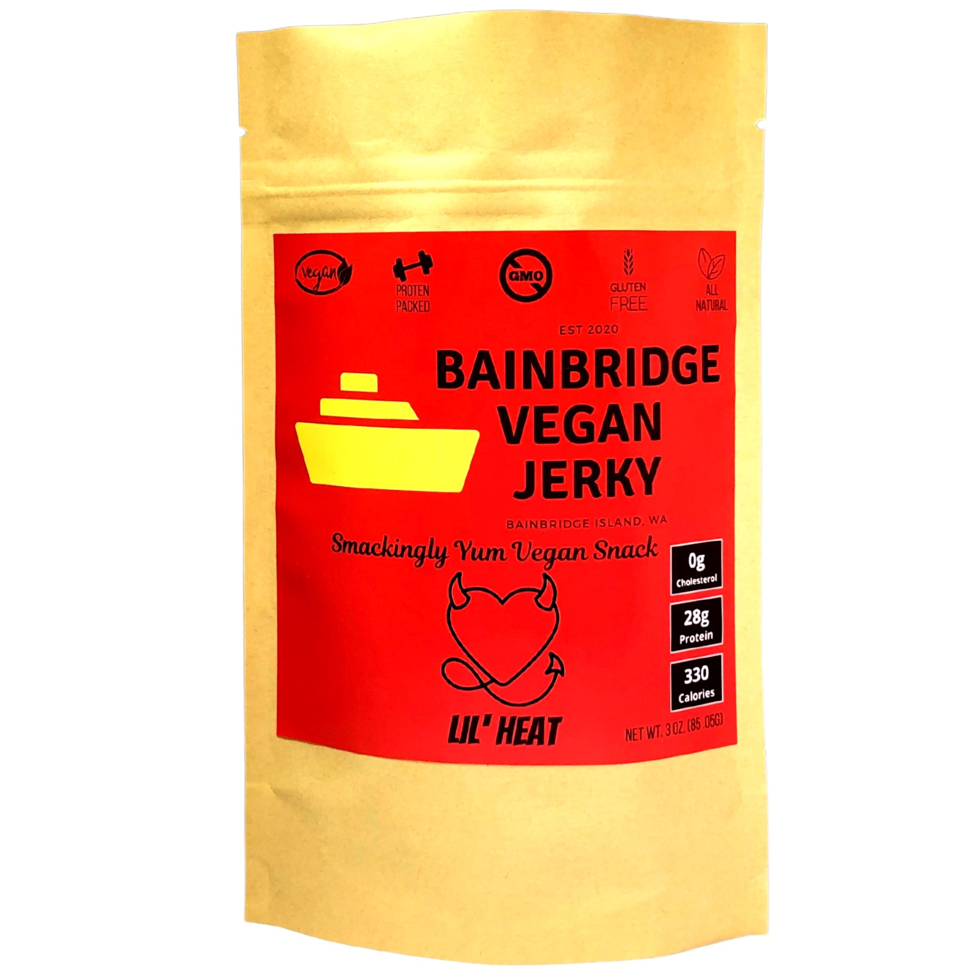 Bainbridge Vegan Jerky - Lil' Heat Vegan Beef Jerky, 3 oz (1 Pack)