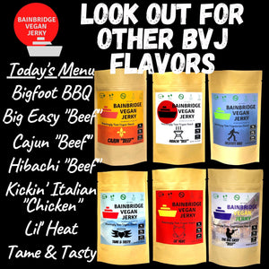 Bainbridge Vegan Jerky – Variety Pack: Tame & Tasty, Lil' Heat, Hibachi "Beef" Vegan Beef Jerky, 3 oz (Pack of 3)